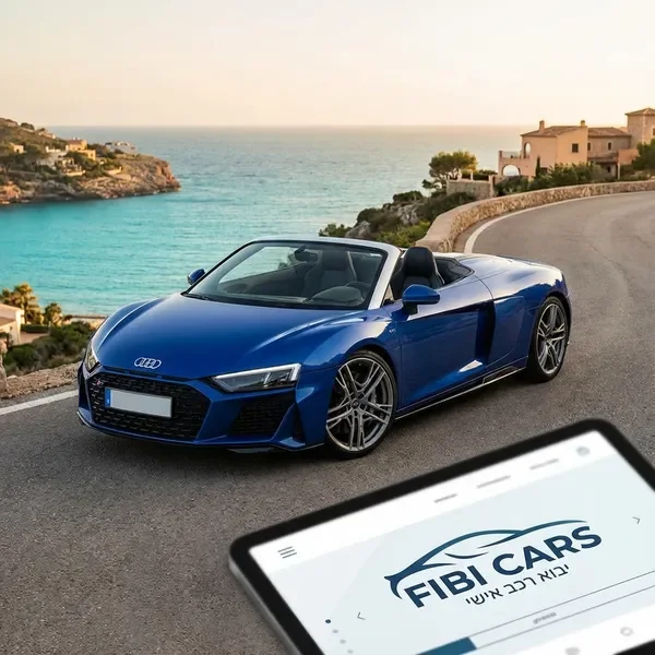 מכונית ספורט גג נפתח כחולה